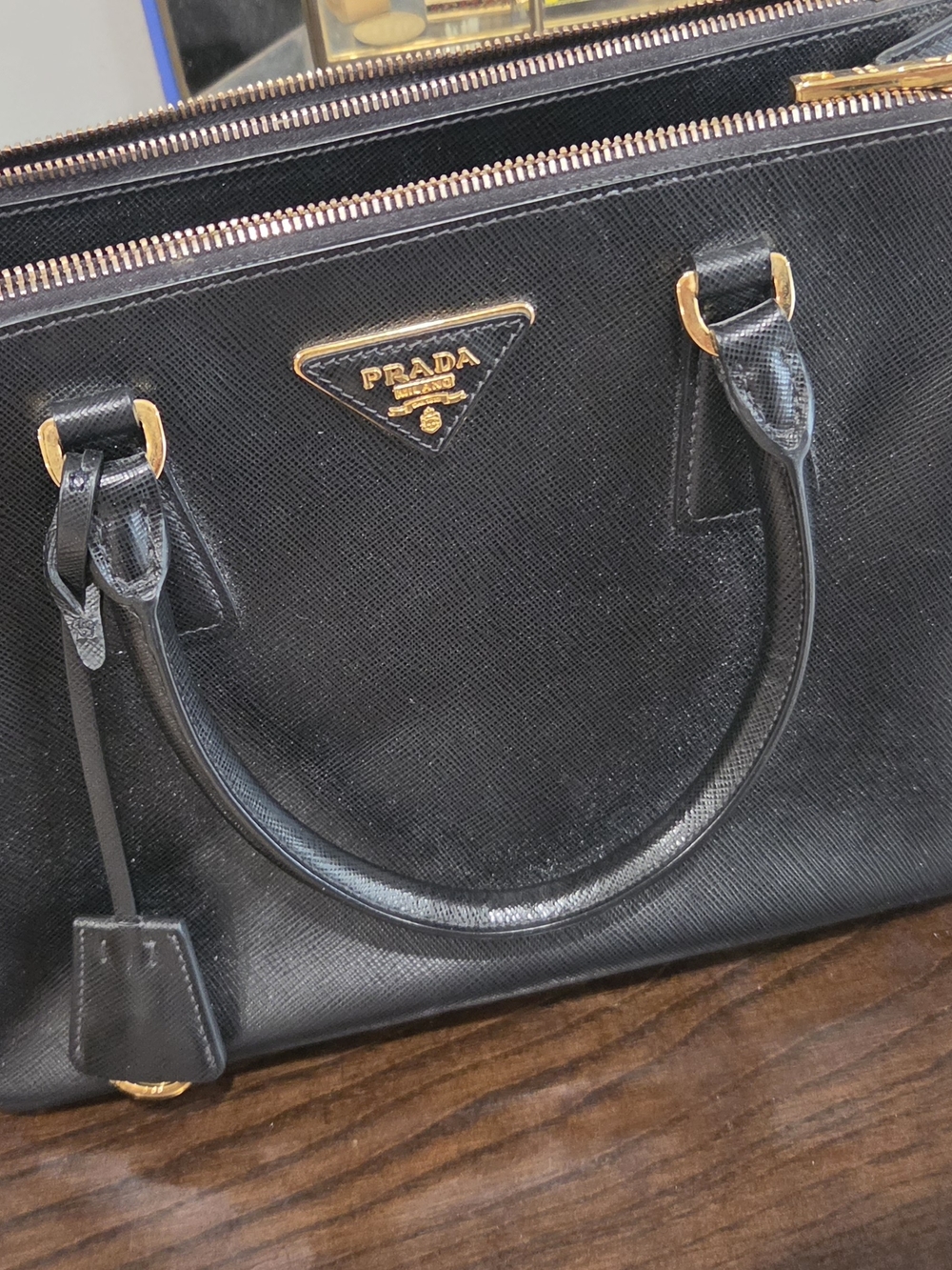 Prada Black Saffiano Leather Satchel with Gold Hardware